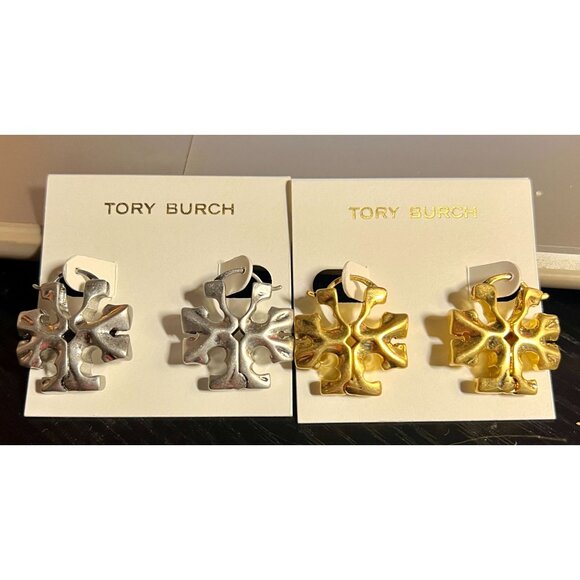 TORY BURCH SILVER ROXANNE HIDDEN LOGO HOOP EARRINGS - Picture 6 of 6